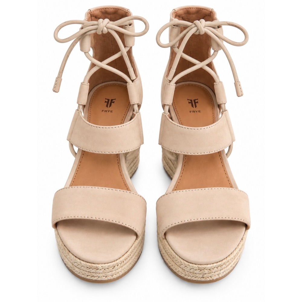 Frye Women Beige Suede Lace Up Espadrille Wedge Sandals Tan Size 8